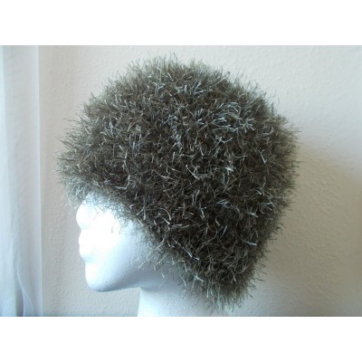 Hand knitted elegant fuzzy beanie/hat   sparkly taupe  eb-75561328